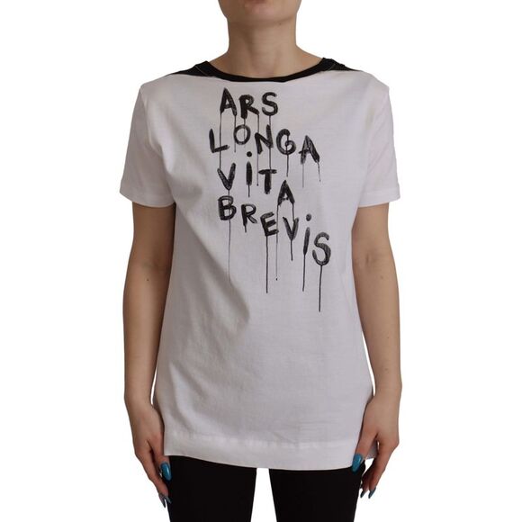 Dolce & Gabbana White Slogan Print Round Neck CottonWomen's T-shirt
